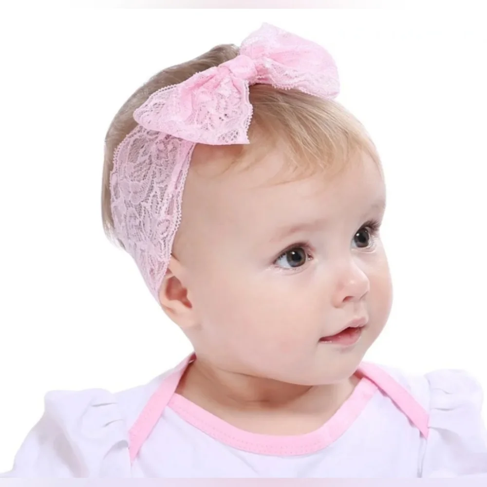 Baby Girl Lace Bowknot Headband Elastic Headwrap Toddler Kids Pink Bow Hairband